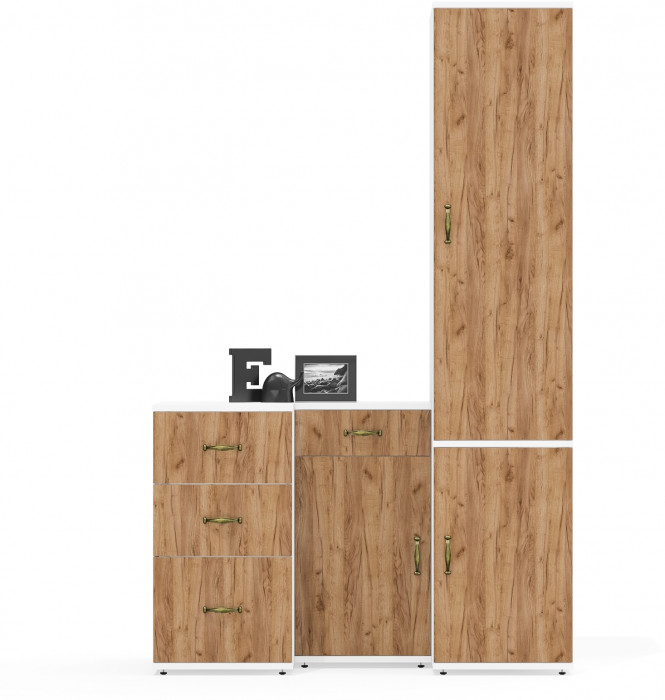 Лидер-8 Пенал МД 23Б + Тумба МД 3.15 + Тумба МД 3.16, белый шагрень/крафт золото