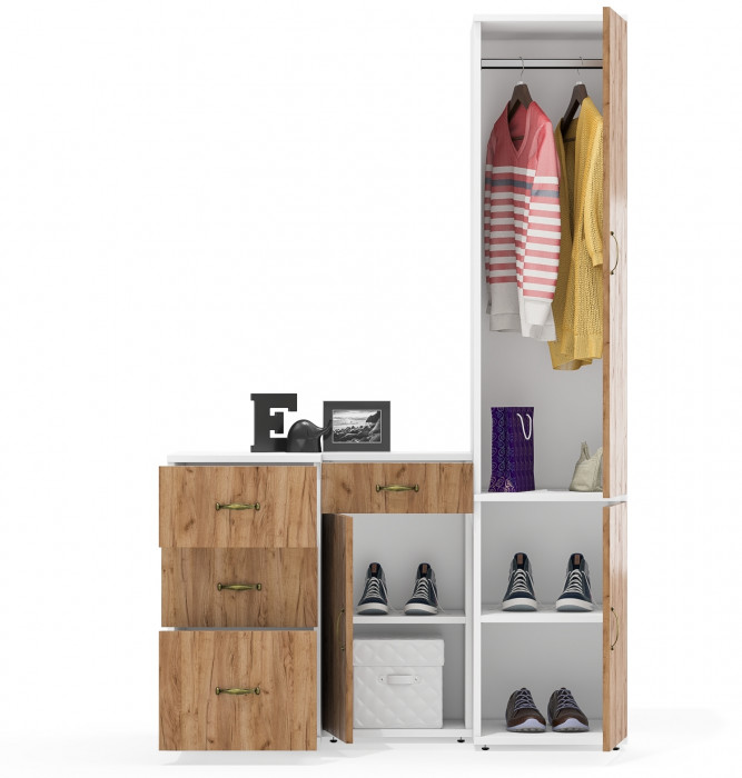 Лидер-8 Пенал МД 23Б + Тумба МД 3.15 + Тумба МД 3.16, белый шагрень/крафт золото