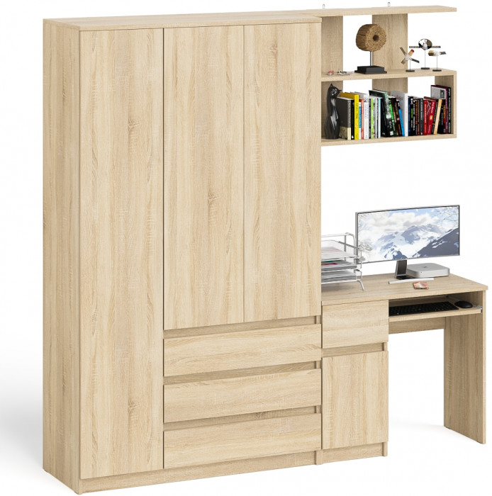 Мори Стол компьютерный МС-1 левый + Шкаф МШ1200.1 + Полка 900, цвет дуб сонома, ШхГхВ 210,4х50,4х209,6 см., НЕ универсальная сборка