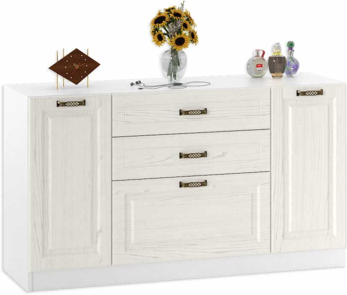 Ливерпуль Комод + Полка 10.118 с зеркалом, цвет ясень ваниль/белый, ШхГхВ 140х41,4х148,3 см.