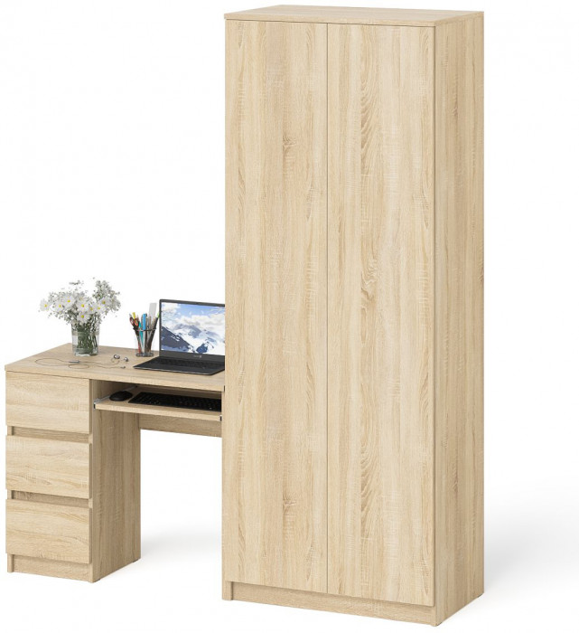 Мори компьютерный стол МС-6 левый + Шкаф МШ800.1, дуб сонома