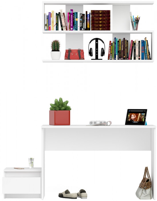 Мори письменный стол МСП1200.1 + Тумба ТМП400.1 + Полка 1200, белый