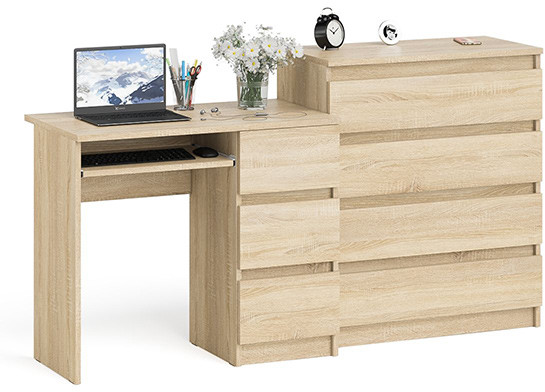 Мори Стол компьютерный МС-6 правый + Комод МК800.4, цвет дуб сонома, ШхГхВ 170,4х50х94 см., выдвижные ящики справа, НЕ универсальная сборка