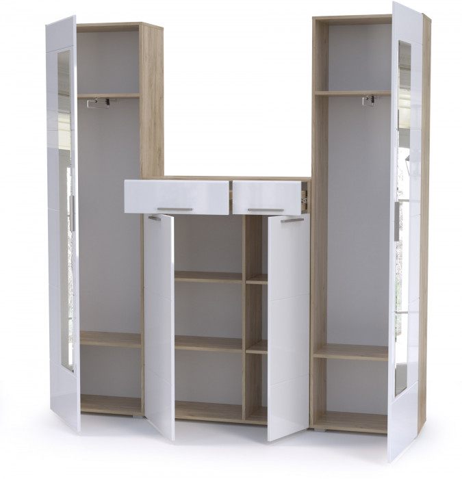 Лайн Прихожая № 15, дуб крафт серый/фасады МДФ белый глянец