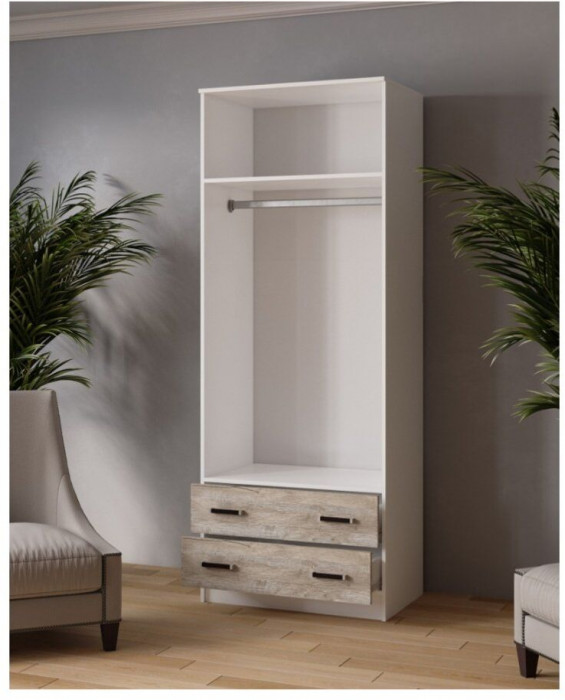 Шкаф комбинированный Лагуна с антресолью и зеркалом 800 белый/дуб юкон