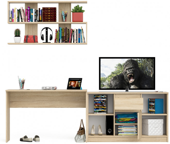 Мори письменный стол МСП1200.1 + Тумба МТВ1204.1 + Полка 1200, дуб сонома