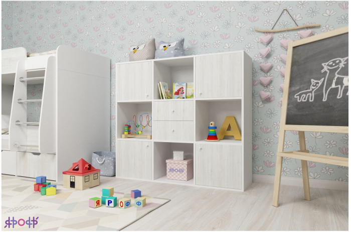 Стеллаж Джери (Белое дерево/Дуб молочный)