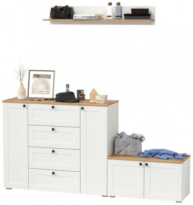 Остин Прихожая 67, цвет белый шагрень/дуб крафт золотой, ШхГхВ 200х41,9х160 см., универсальная сборка