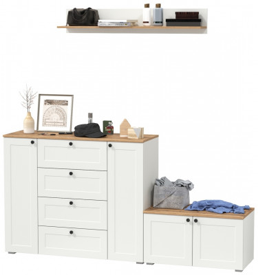 Остин Прихожая 67, цвет белый шагрень/дуб крафт золотой, ШхГхВ 200х41,9х160 см., универсальная сборка