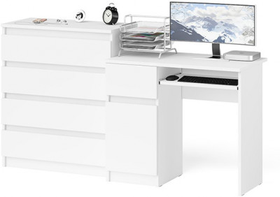 Мори компьютерный стол МС-1 левый + Комод МК800.4, белый