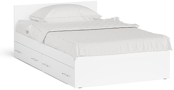 Мори Кровать с ящиками 1200, цвет белый, ШхГхВ 123,5х203,5х70 см., сп.м. 1200х2000 мм., без матраса, основание есть