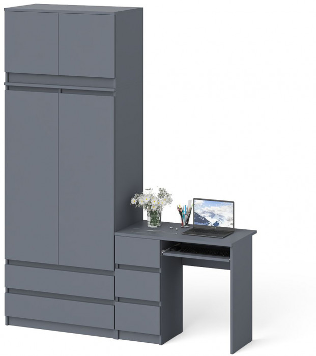 Мори компьютерный стол МС-6 левый + Шкаф МШ900.1 + Антресоль МА900.1, графит