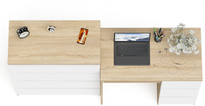 Мори Стол компьютерный МС-6 правый + Комод МК800.4, цвет дуб сонома/белый, ШхГхВ 170,4х50х94 см., выдвижные ящики справа, НЕ универсальная сборка