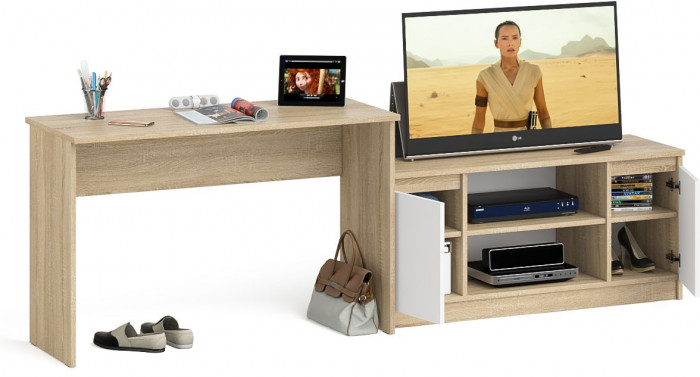 Мори Стол письменный МСП1200.1 + Тумба МТВ1200.1, цвет дуб сонома/белый, ШхГхВ 240,8х50х76,6 см., универсальная сборка