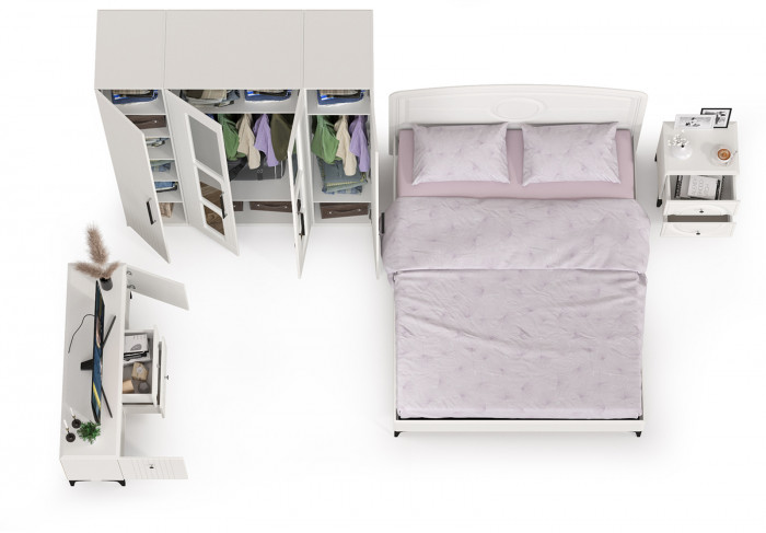 Валенсия Спальня № 43, ЛДСП белый шагрень/МДФ белый шагрень