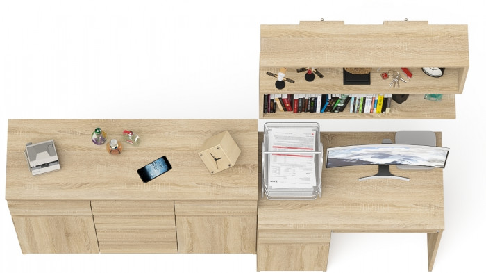 Мори компьютерный стол МС-1 левый + Комод МК1200.4 + Полка 900, дуб сонома