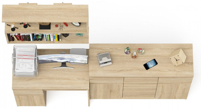 Мори компьютерный стол МС-1 левый + Комод МК1200.4 + Полка 900, дуб сонома