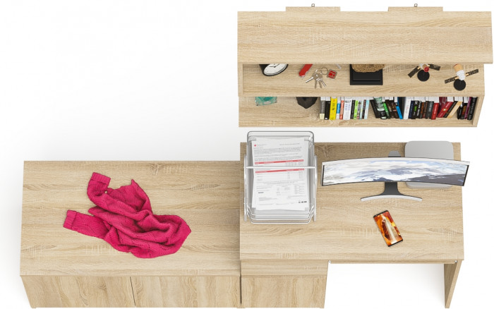 Мори компьютерный стол МС-1 левый + Тумба МА900.1 + Полка 900, дуб сонома