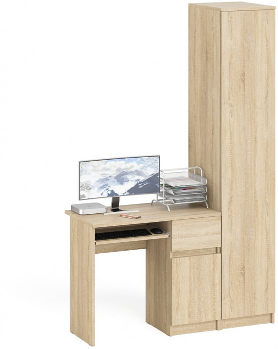 Мори компьютерный стол МС-1 правый + Пенал МШ400.1, дуб сонома