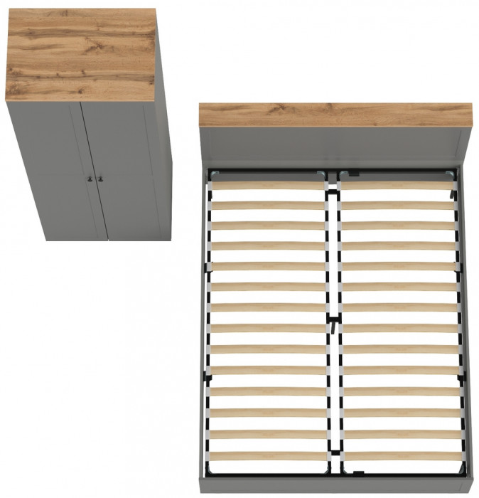 Остин 11.53 Кровать + ортопед + 13.336.02 Шкаф для одежды, серый графит/дуб крафт золотой