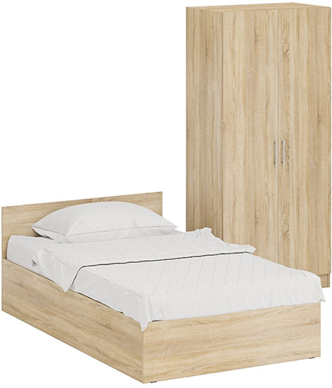 Кровать 1200 + Шкаф 2-х створчатый Стандарт, дуб сонома