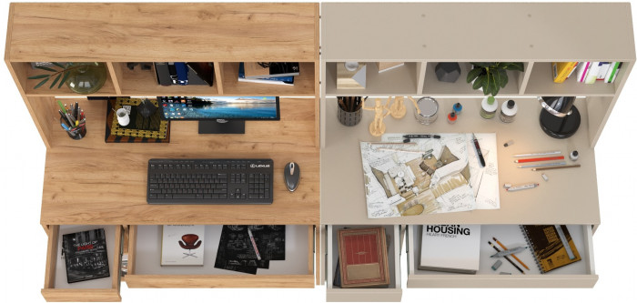 Стол компьютерный Комфорт 12.77F + Стол компьютерный Комфорт 12.77F, цвет дуб крафт золотой/сатин, ШхГхВ 200х49,8х147 см., универсальная сборка