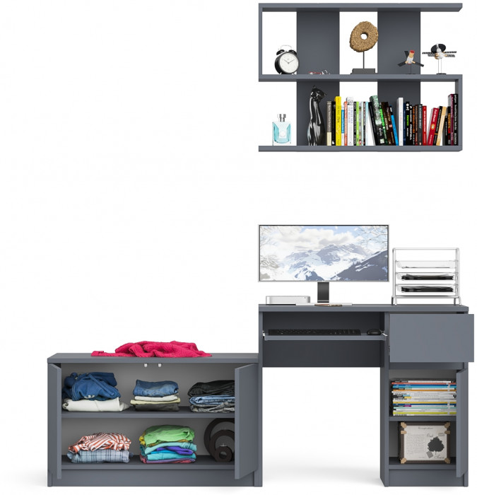 Мори компьютерный стол МС-1 правый + Тумба МА900.1 + Полка 900, графит