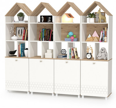 Эйп 13.14 Стеллаж + 13.14 Стеллаж + 13.14 Стеллаж + 13.14 Стеллаж, цвет белый/дуб белый, ШхГхВ 212х41,5х183,8 см., универсальная сборка