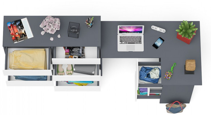 Мори компьютерный стол МС-16 правый + Комод МК1200.8, графит/белый