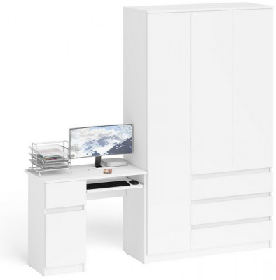 Мори Стол компьютерный МС-1 левый + Шкаф МШ1200.1, цвет белый, ШхГхВ 210,4х50,4х209,6 см., выдвижной ящик слева, НЕ универсальная сборка