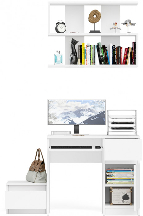 Мори Стол компьютерный МС-1 правый + Тумба ТМП400.1 + Полка 900, цвет белый, ШхГхВ 130,4х50х209,6 см., НЕ универсальная сборка