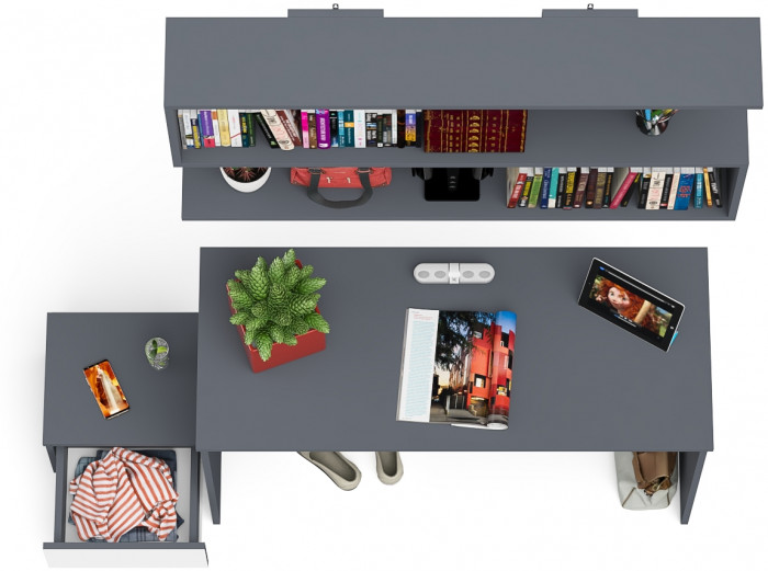 Мори письменный стол МСП1200.1 + Тумба ТМП400.1 + Полка 1200, графит/белый