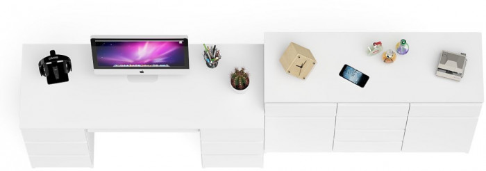 Мори Стол компьютерный МС-2 + Комод МК1200.4, цвет белый, ШхГхВ 255,8х50х94 см., универсальная сборка