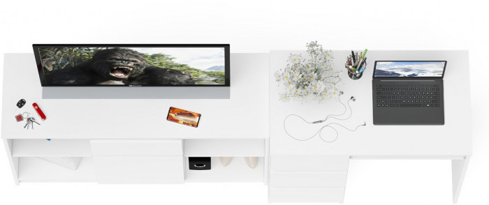 Мори Стол компьютерный МС-6 левый + Тумба МТВ1204.1, цвет белый, ШхГхВ 210,4х50х76,6 см., выдвижные ящики слева, НЕ универсальная сборка