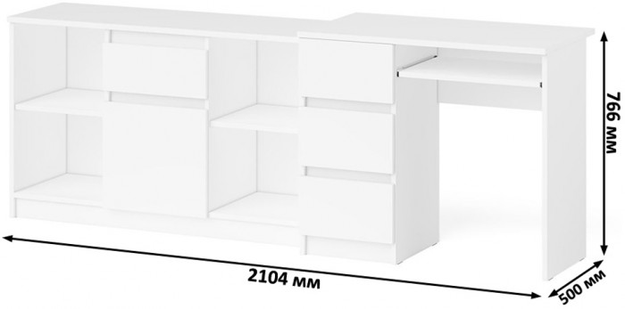 Мори Стол компьютерный МС-6 левый + Тумба МТВ1204.1, цвет белый, ШхГхВ 210,4х50х76,6 см., выдвижные ящики слева, НЕ универсальная сборка