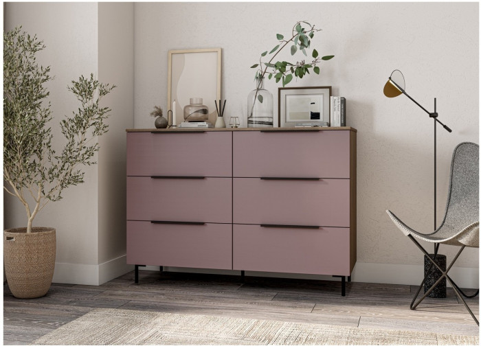 МС Роза Комод 1300, Ройс+ ручка скоба 6 шт., Орех Франклин карамель/Белый скин