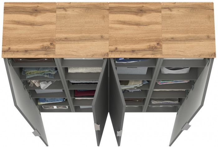 Октава Набор шкафов 45, цвет серый графит/дуб крафт золотой/фасады МДФ серый графит, ШхГхВ 128,8х35,3х197,6 см., универсальная сборка