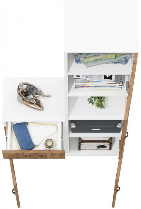 Лидер-8 Пенал + Тумба МД 3.15, белый шагрень/крафт золото