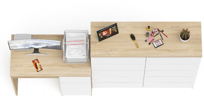 Мори компьютерный стол МС-1 правый + Комод МК1200.10, дуб сонома/белый