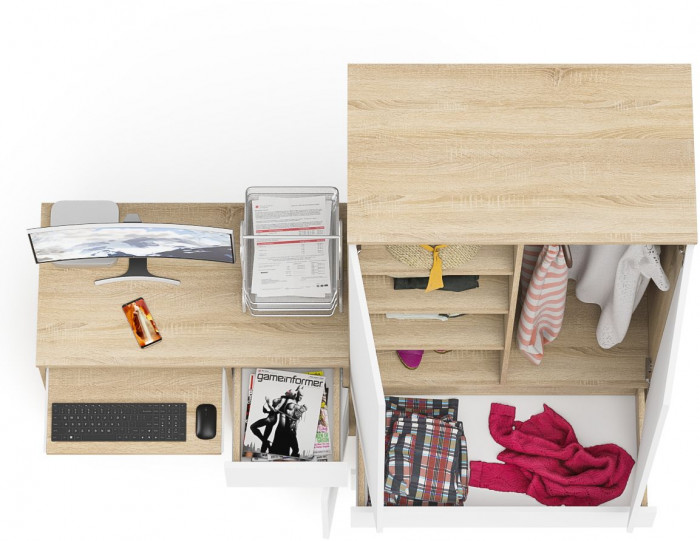 Мори компьютерный стол МС-1 правый + Шкаф МШ900.1, дуб сонома/белый