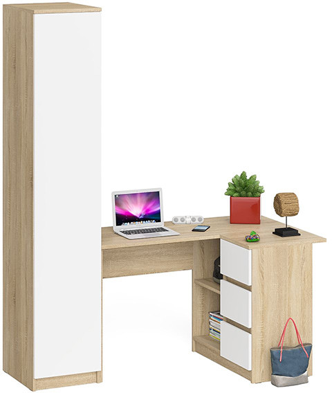 Мори компьютерный стол МС-16 правый + Пенал МШ400.1, дуб сонома/белый