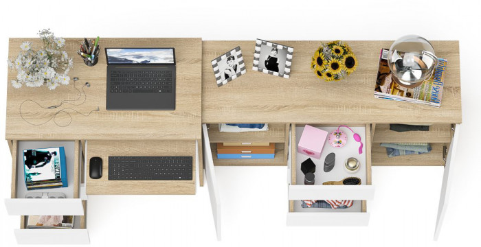 Мори компьютерный стол МС-6 левый + Комод МК1200.3, дуб сонома/белый