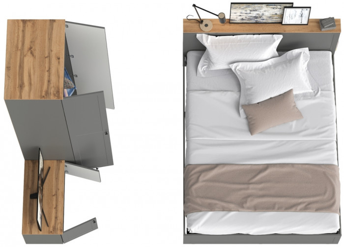 Остин 11.53 Кровать + ортопед + 13.224 Шкаф + 13.257 Тумба, серый графит/дуб крафт золотой