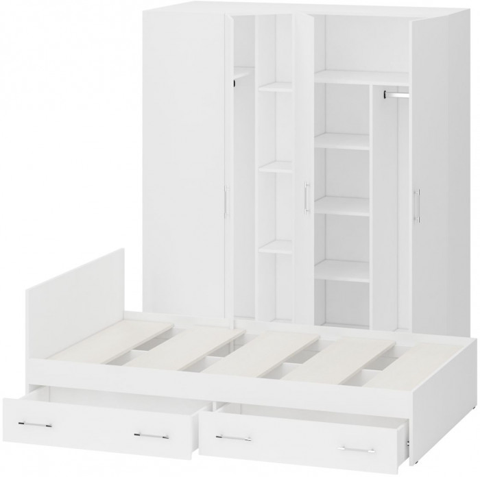 Спальня Стандарт 2-1200Я, цвет белый, ШхГхВ 123,5х203,5х70 + 171,2х81,2х200 см., сп.м. 1200х2000 мм., без матраса, основание есть