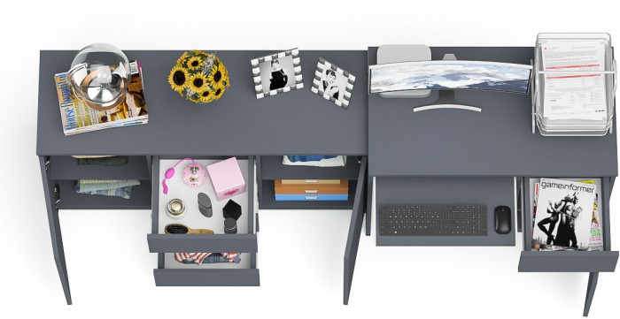 Мори компьютерный стол МС-1 правый + Комод МК1200.3, графит