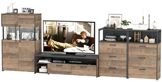 Трувор Гостиная 110, цвет дуб гранж песочный/интра, ШхГхВ 367,6х45,4х135,3 см., универсальная сборка