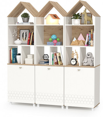 Эйп 13.14 Стеллаж + 13.14 Стеллаж + 13.14 Стеллаж, цвет белый/дуб белый, ШхГхВ 159х41,5х183,8 см., универсальная сборка