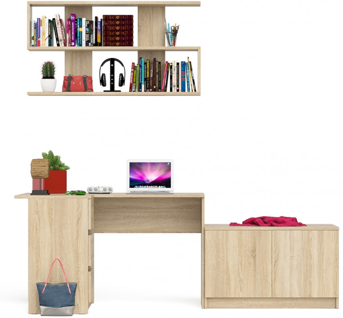 Мори компьютерный стол МС-16 левый + Тумба МА900.1 + Полка 1200, дуб сонома
