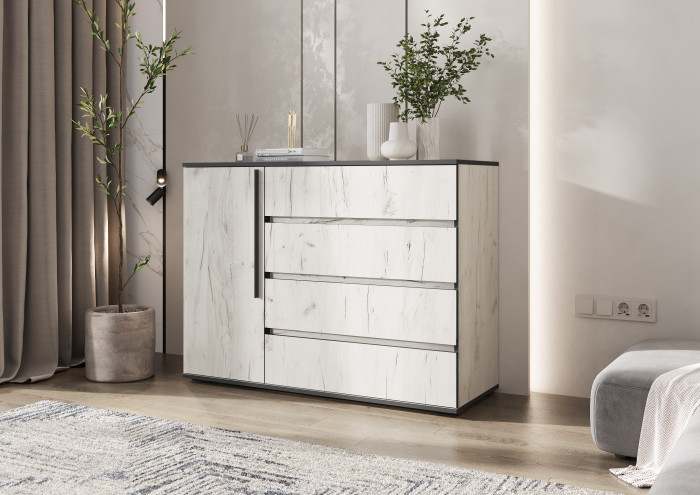 Норд Комод 1 дверь 4 ящика (1200), крафт белый