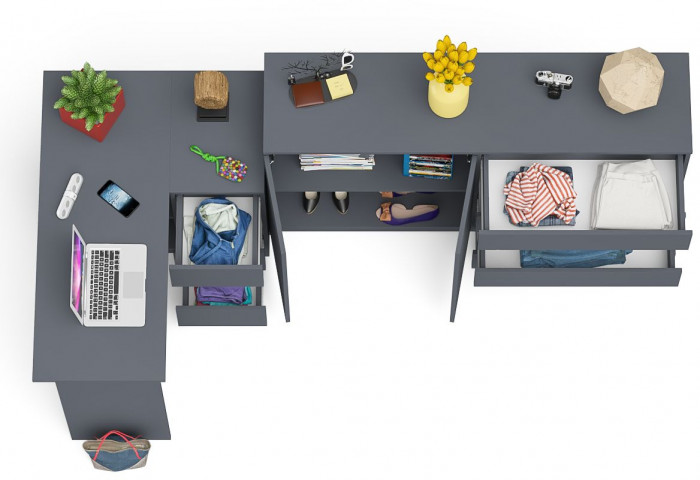 Мори Стол компьютерный МС-16 правый + Комод МК1600.1, цвет графит, ШхГхВ 284,8х84,9х94 см., выдвижные ящики справа, НЕ универсальная сборка